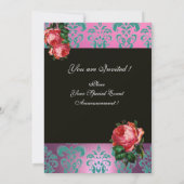 美しいピンクのバラ ライラック ブルー ダマスク モノグラム 招待状 (裏面)