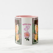 美しいピンクのバラ&ラブハート ツートーンマグカップ (中央)