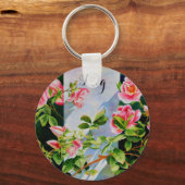 美しいピンクのバラ、赤いバラ、水彩フローラ キーホルダー (正面)