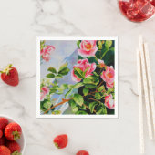 美しいピンクのバラ、赤いバラ、水彩フローラ スタンダードカクテルナプキン (インサイチュ)