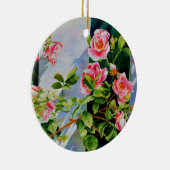 美しいピンクのバラ、赤いバラ、水彩フローラ セラミックオーナメント (右)