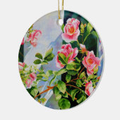 美しいピンクのバラ、赤いバラ、水彩フローラ セラミックオーナメント (左)