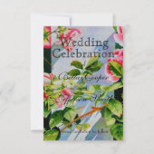 美しいピンクのバラ、赤いバラ、水彩フローラ セーブザデート (正面)