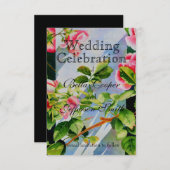 美しいピンクのバラ、赤いバラ、水彩フローラ セーブザデート (正面/裏面)