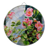 美しいピンクのバラ、赤いバラ、水彩フローラ ダーツボード (正面)