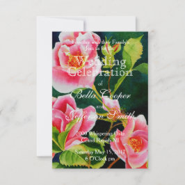 美しいピンクのバラ、赤いバラ、水彩フローラ 招待状