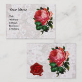 美しいピンクのバラ, 赤いワックスシール 白いパール紙 名刺 (正面/裏面)