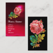 美しいピンクのバラ、赤のブルゴーニュ 名刺 (正面/裏面)