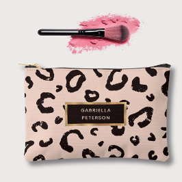 美しいピンクのヒョウ柄の金ゴールド枠 アクセサリーポーチ