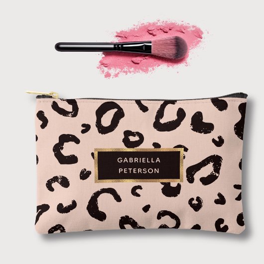 美しいピンクのヒョウ柄の金ゴールド枠 アクセサリーポーチ