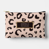 美しいピンクのヒョウ柄の金ゴールド枠 アクセサリーポーチ (正面)