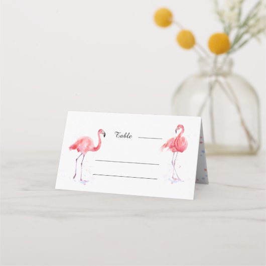 美しいピンクのフラミンゴの水彩プレースカード プレイスカード (正面)