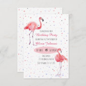 美しいピンクのフラミンゴ水彩画 招待状 (正面/裏面)