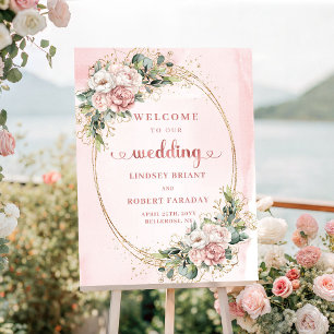美しいピンクのフラワーブライダルウェルカム ポスター