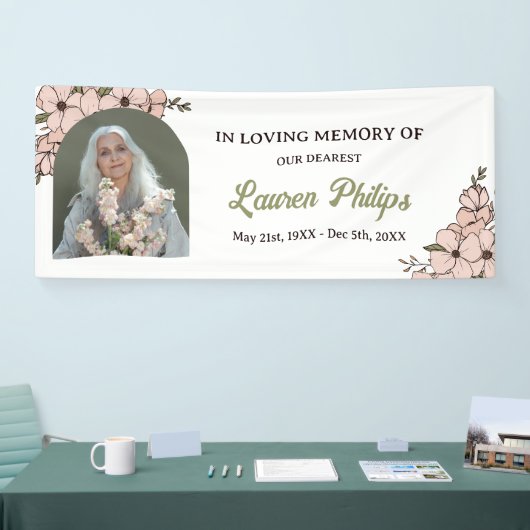 美しいピンクのフローラのアーチ写真を愛の記憶に 横断幕 (トレードショー)