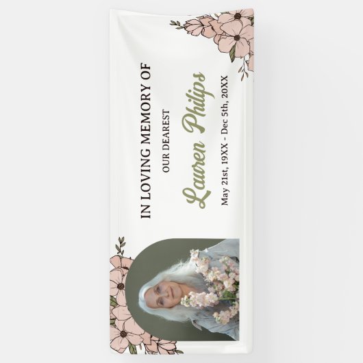 美しいピンクのフローラのアーチ写真を愛の記憶に 横断幕 (縦)