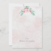 美しいピンクのフローラの結婚水色 サンキューカード (裏面)