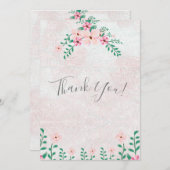 美しいピンクのフローラの結婚水色 サンキューカード (正面/裏面)