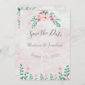 美しいピンクのフローラの結婚水色 セーブザデート (正面/裏面)
