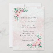 美しいピンクのフローラの結婚水色 招待状 (正面)