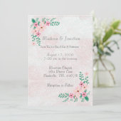 美しいピンクのフローラの結婚水色 招待状 (スタンド正面)