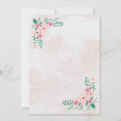 美しいピンクのフローラの結婚水色 招待状 (裏面)