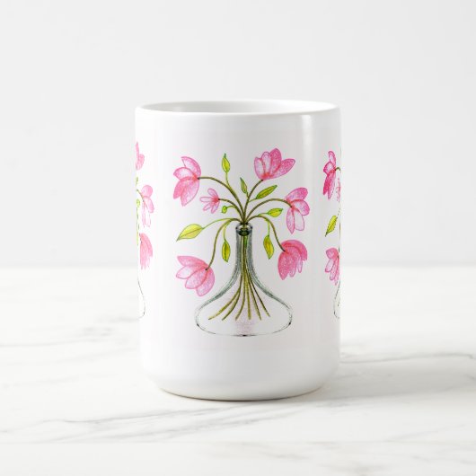 美しいピンクのフローラアー色彩の鮮やかトルック コーヒーマグカップ (中央)