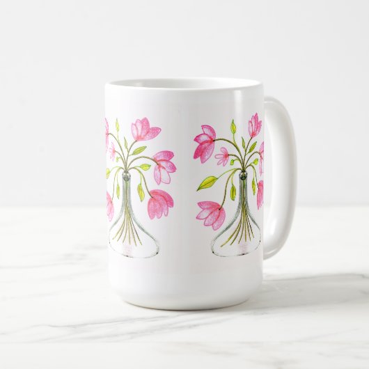 美しいピンクのフローラアー色彩の鮮やかトルック コーヒーマグカップ (正面右)