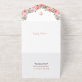 美しいピンクのフローラトリニティクロスガールバプテスマ オールインワン招待状 (外側)