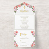 美しいピンクのフローラトリニティクロスガールバプテスマ オールインワン招待状 (内側)