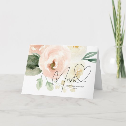 美しいピンクのフローラハート母の日の形見 カード (正面)