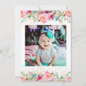 美しいピンクのフローラバニー1st誕生日の写真 招待状 (裏面)