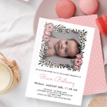 美しいピンクのフローラフレーム写真命名式