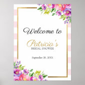 美しいピンクのフローラブライダルシャワーウェルカムサイン ポスター (正面)