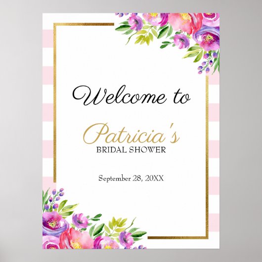 美しいピンクのフローラブライダルシャワーウェルカムサイン ポスター (正面)