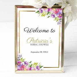 美しいピンクのフローラブライダルシャワーウェルカムサイン ポスター