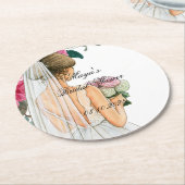 美しいピンクのフローラブライダルシャワー ラウンドペーパーコースター (アングル)