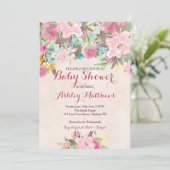 美しいピンクのフローラベビーシャワー招待状、ベビー 招待状 (スタンド正面)