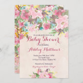 美しいピンクのフローラベビーシャワー招待状、ベビー 招待状 (正面/裏面)