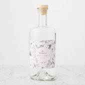 美しいピンクのフローラモノグラム結婚スケッチ リキュールボトルラベル (正面)