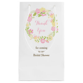 美しいピンクのフローラリースブライダルショーありがとう スモールペーパーバッグ