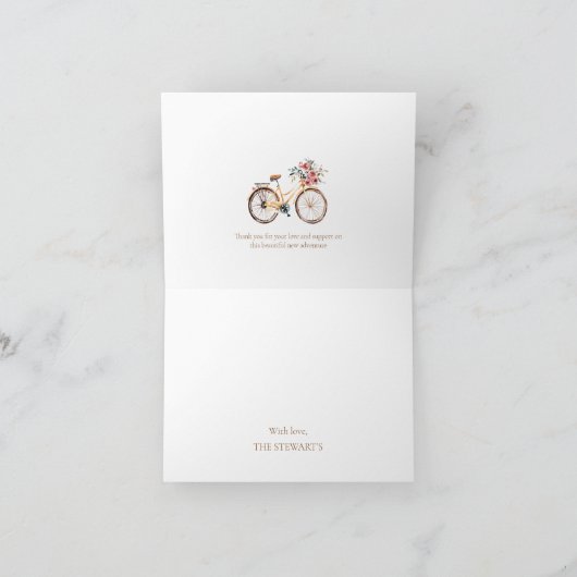 美しいピンクのフローラヴィンテージバイクベビーシャワー サンキューカード (内部)