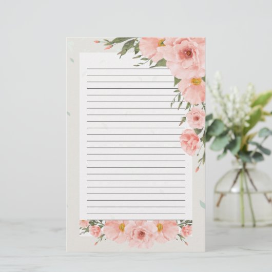美しいピンクのフローラ並み文房具 便箋 (スタンド正面)