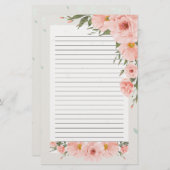 美しいピンクのフローラ並み文房具 便箋 (正面/裏面)