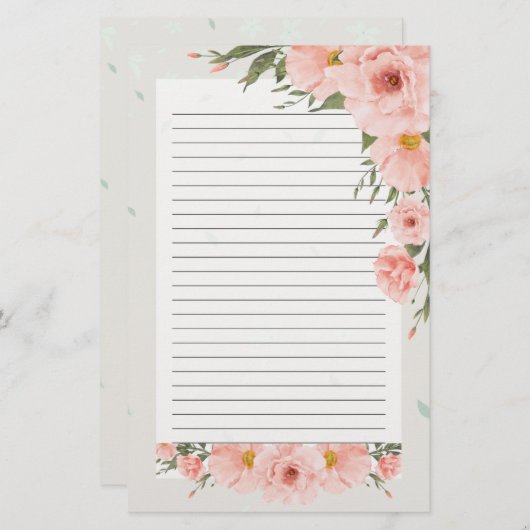 美しいピンクのフローラ並み文房具 便箋 (正面/裏面)