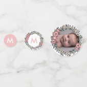 美しいピンクのフローラ枠クロスフォト洗礼 コンフェッティ (正面)