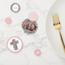 美しいピンクのフローラ枠クロスフォト洗礼