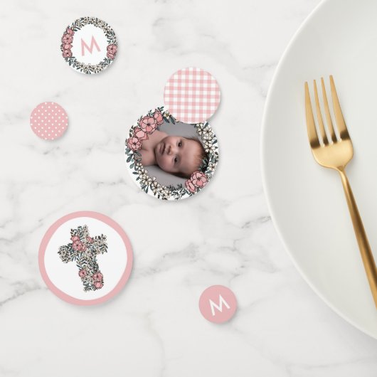 美しいピンクのフローラ枠クロスフォト洗礼 コンフェッティ (グループ)