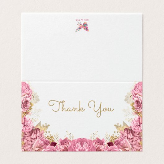 美しいピンクのフローラ縁ど空白のサンキューカード (外部フラット)