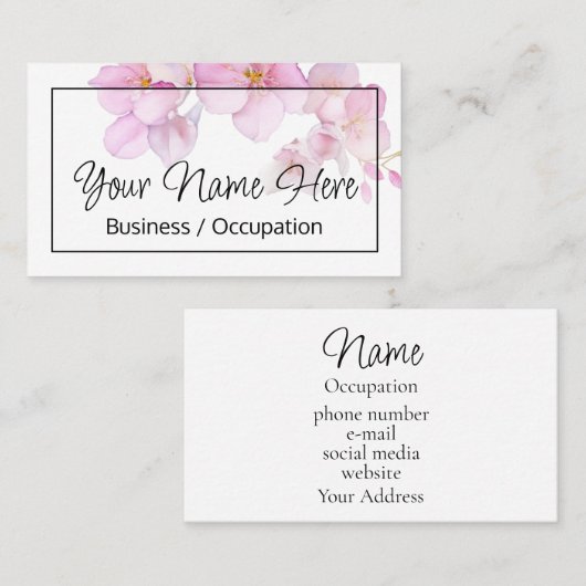 美しいピンクのフローラ花の水色 名刺 (正面/裏面)